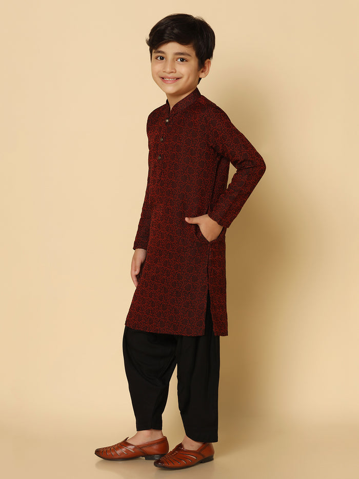 Boy's Maroon Kurta Patiyala Set