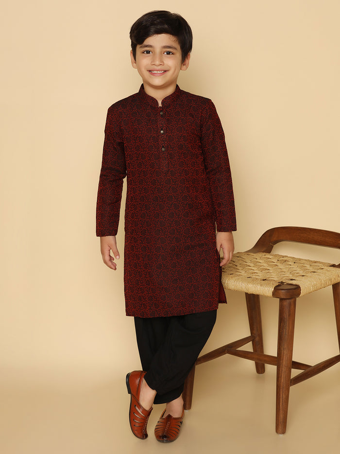 Boy's Maroon Kurta Patiyala Set