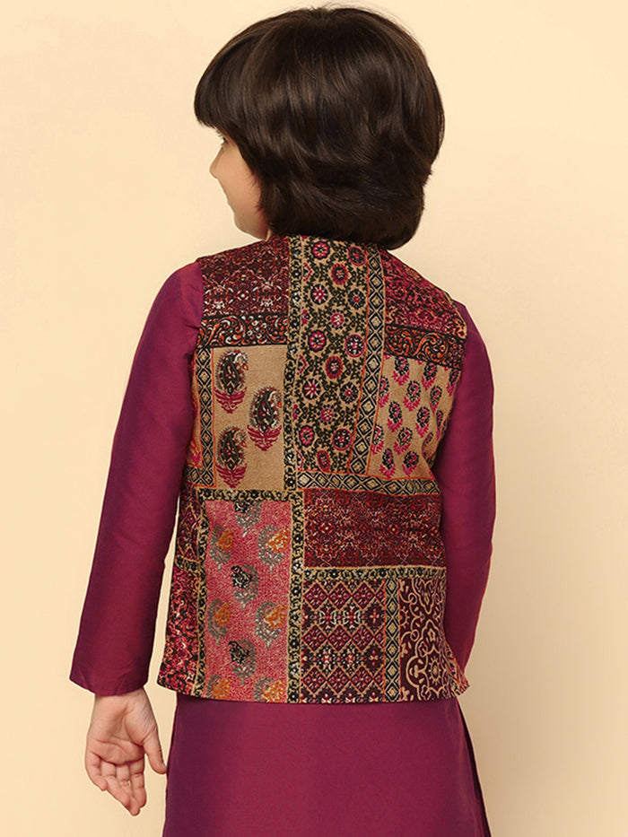 Boy's Maroon Printed Jacket