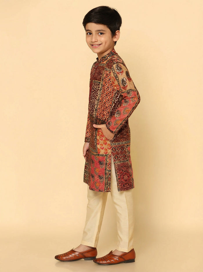 Boy's Maroon Printed Kurta