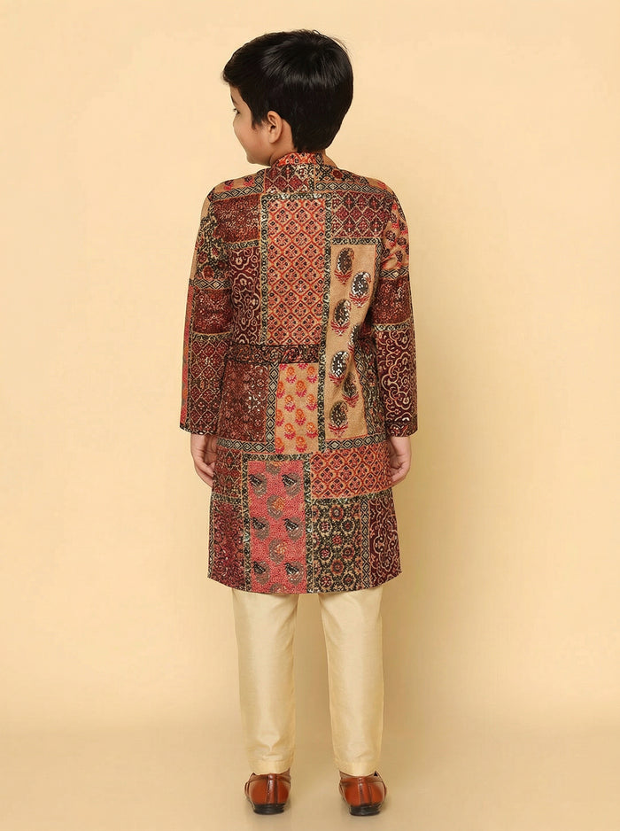 Boy's Maroon Printed Kurta