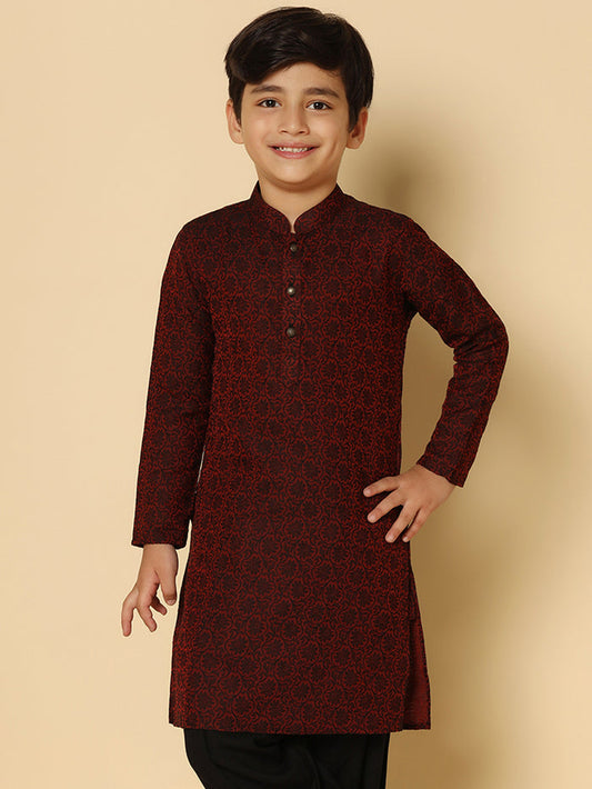 Boy's Maroon Woven Design Kurta
