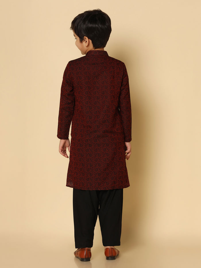 Boy's Maroon Woven Design Kurta