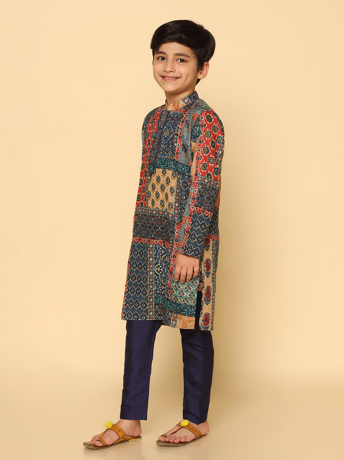 Boy's Multicolor  Kurta Pyjama Set