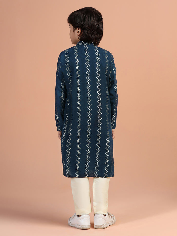 Boy's Navy Blue Textured Kurta