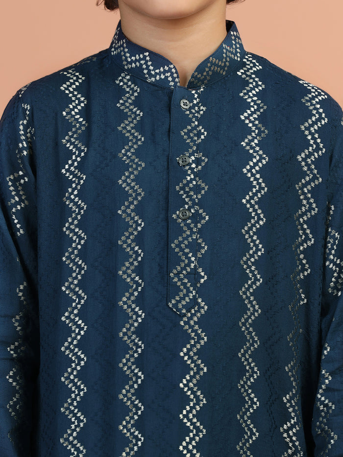 Boy's Navy Blue Textured Kurta