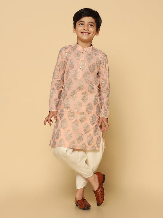 Boy's Peach Kurta Dhoti Set