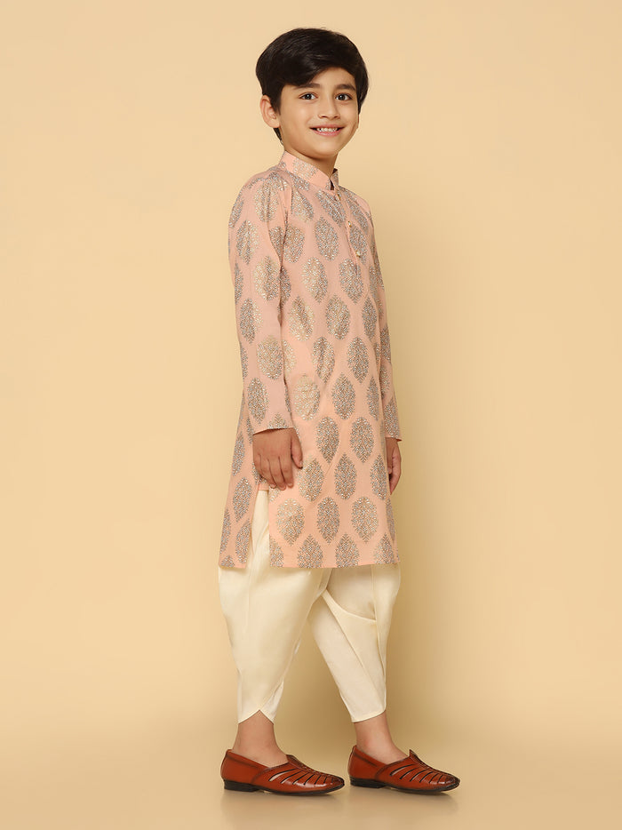 Boy's Peach Kurta Dhoti Set