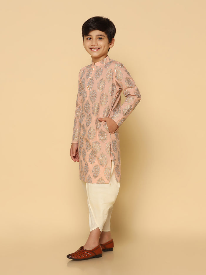 Boy's Peach Kurta Dhoti Set