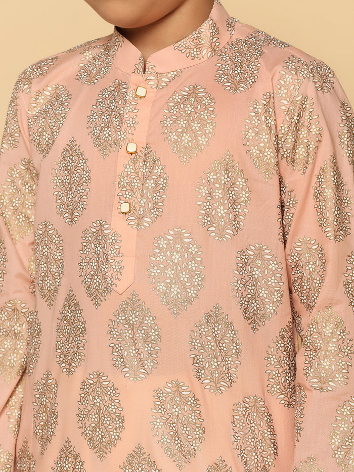 Boy's Peach Kurta Dhoti Set