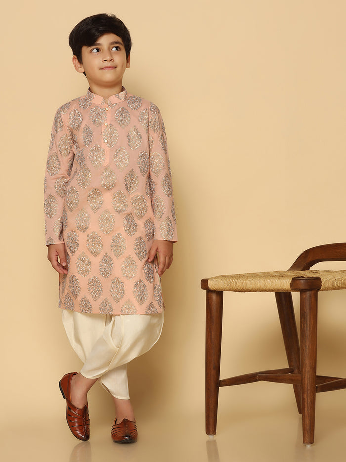 Boy's Peach Kurta Dhoti Set