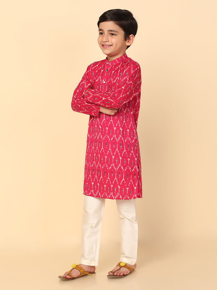 Boy's Pink Printed Kurta