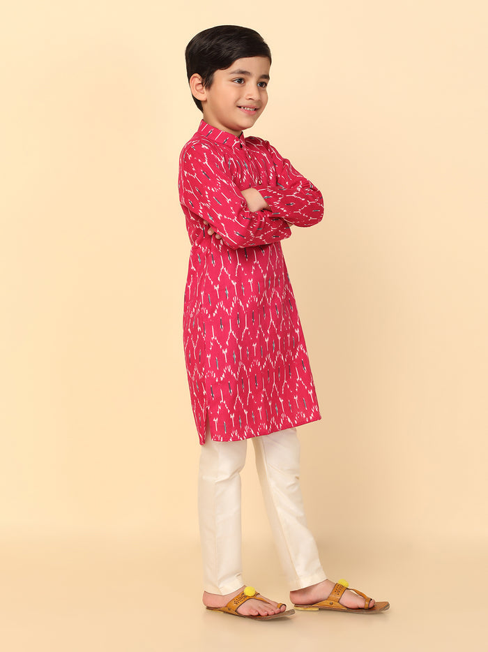 Boy's Pink Printed Kurta