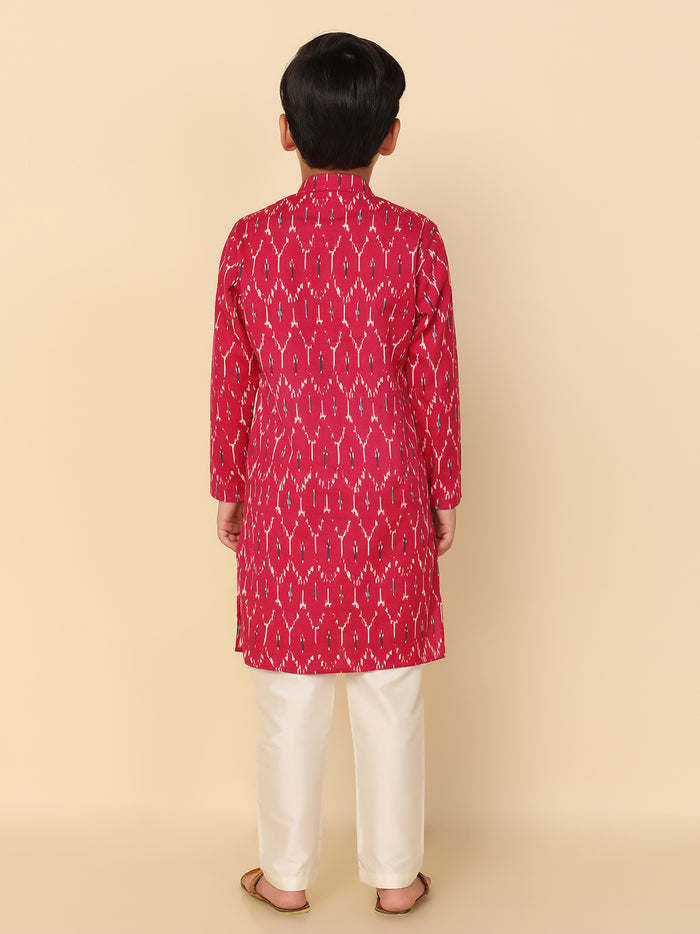 Boy's Pink Printed Kurta