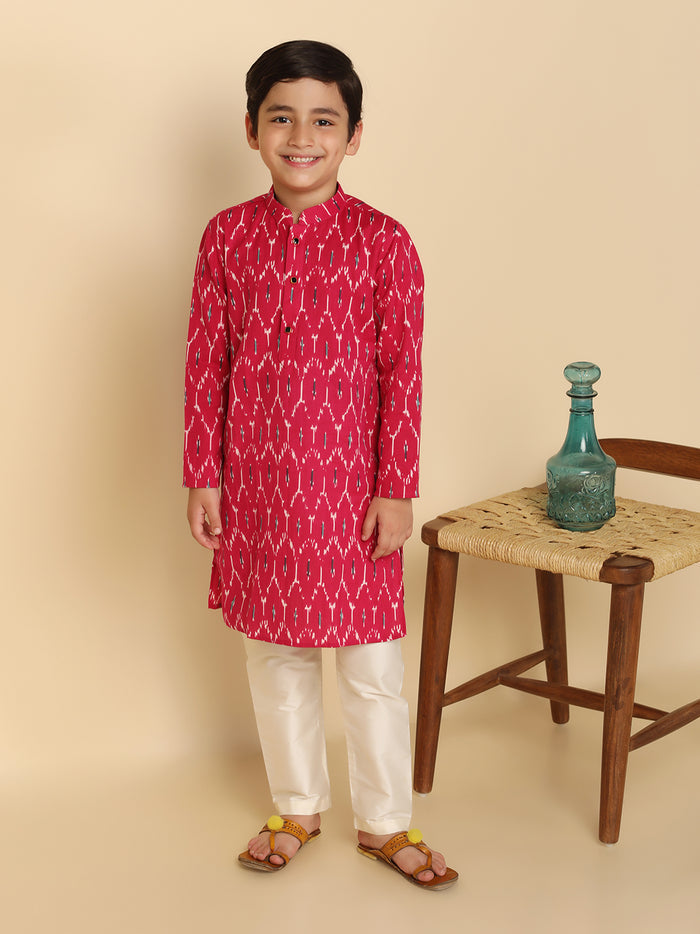 Boy's Pink Printed Kurta