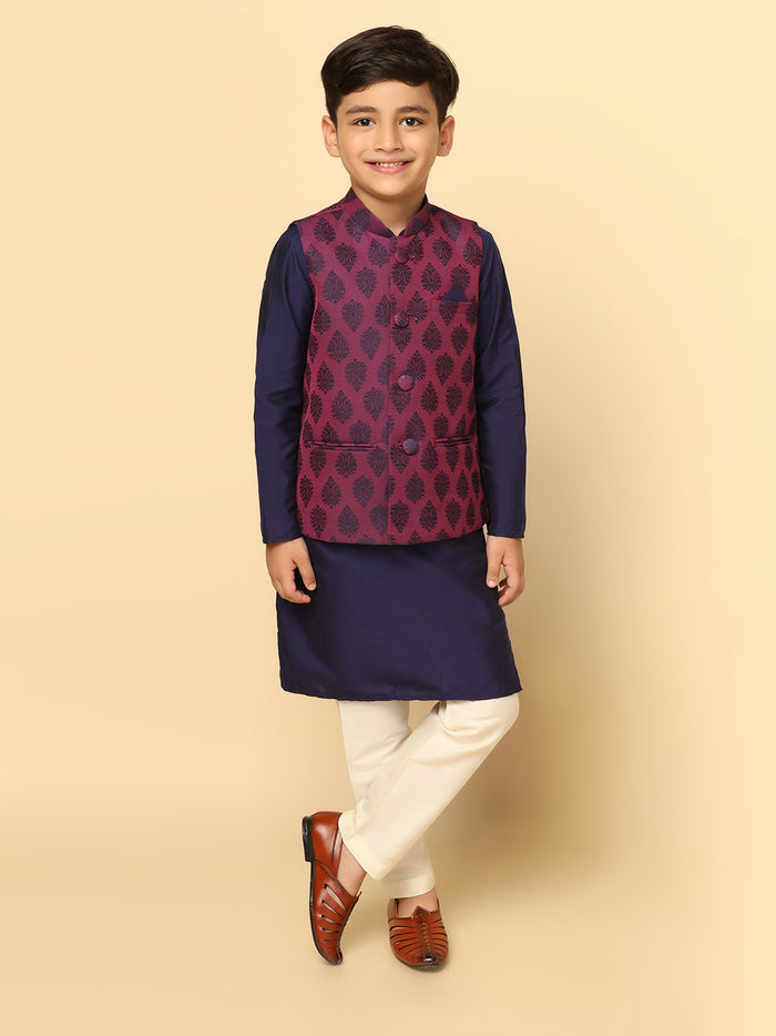 Boys Purple Kurta Jacket Pyjama Sets