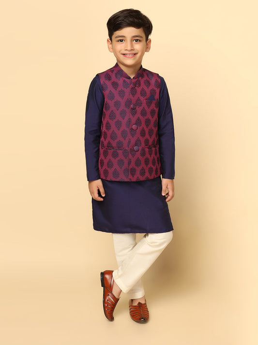 Boys Purple Kurta Jacket Pyjama Sets