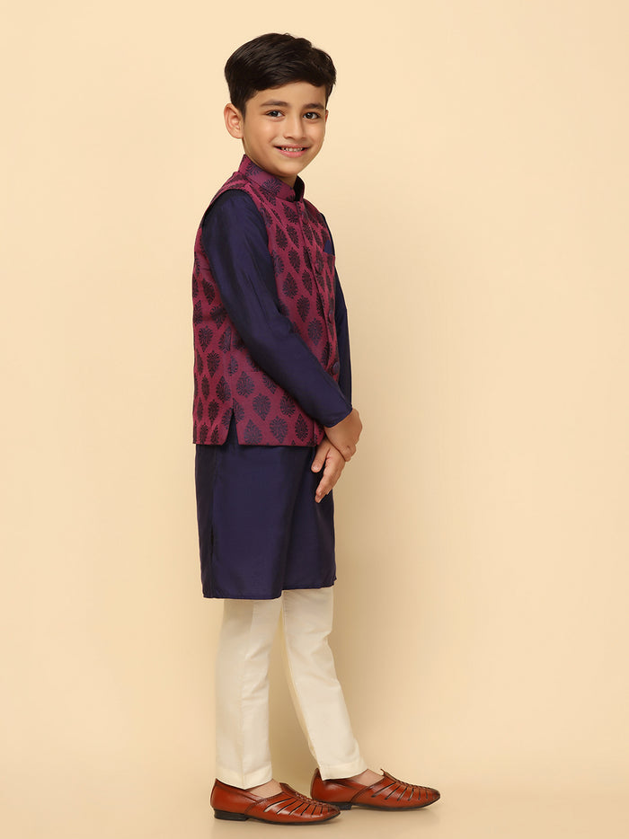 Boys Purple Kurta Jacket Pyjama Sets