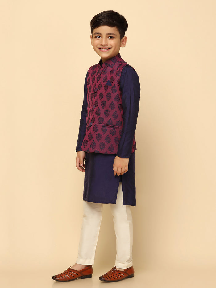 Boys Purple Kurta Jacket Pyjama Sets