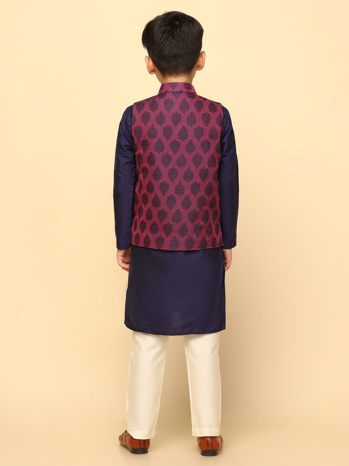 Boys Purple Kurta Jacket Pyjama Sets