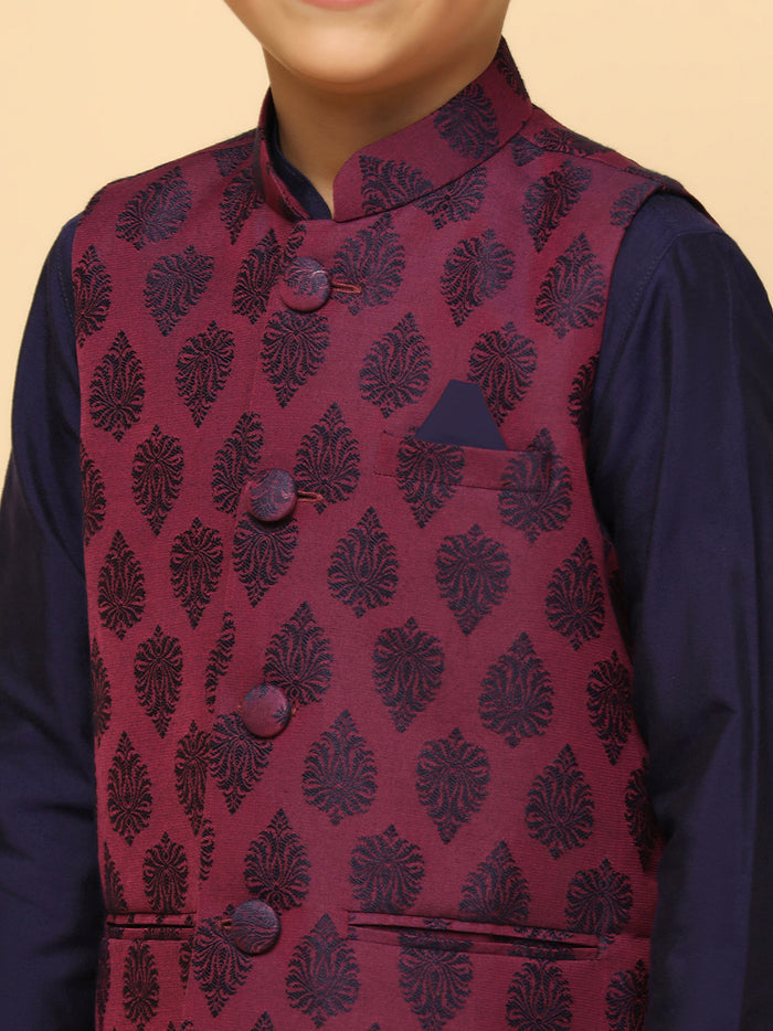 Boys Purple Kurta Jacket Pyjama Sets