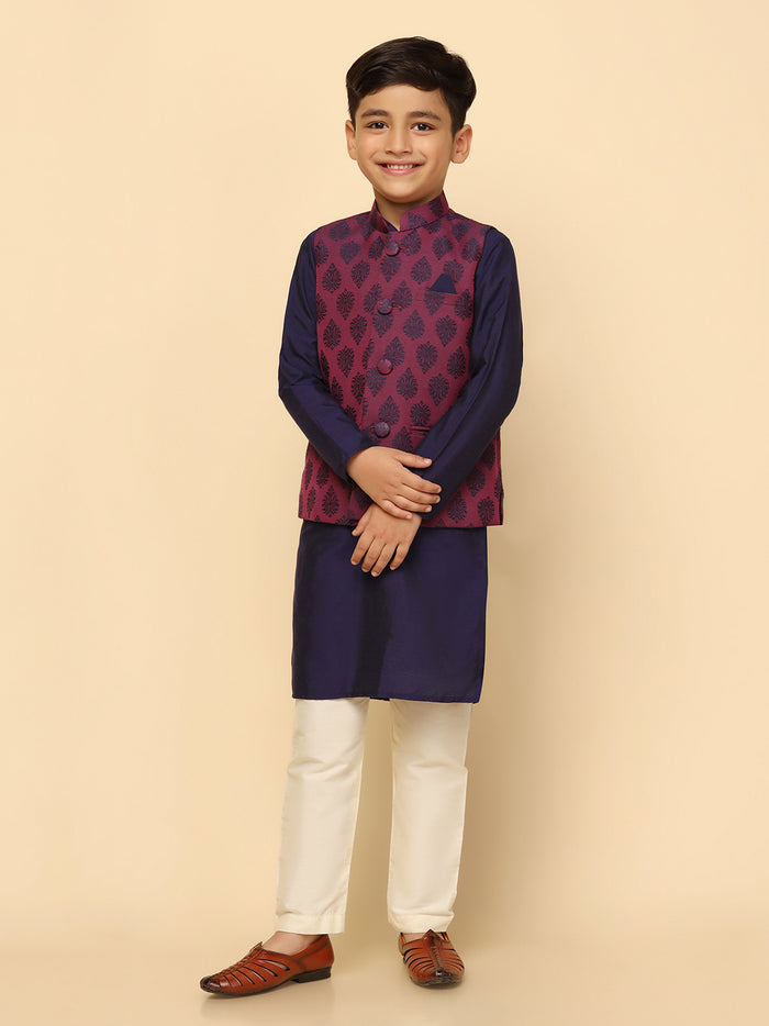 Boys Purple Kurta Jacket Pyjama Sets