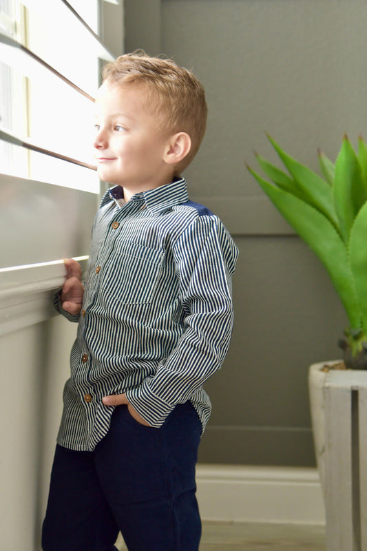 Boys Striped Shirt - Navy Boys Yo Baby Wholesale