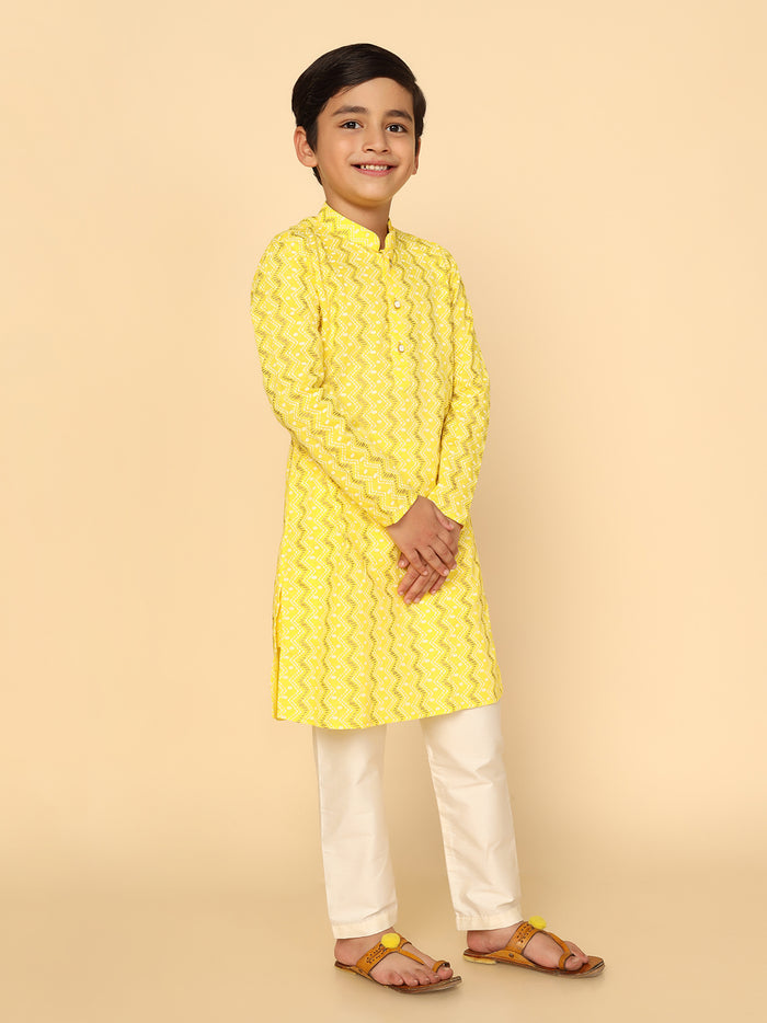Boy's Yellow Kurta Pyjama Set