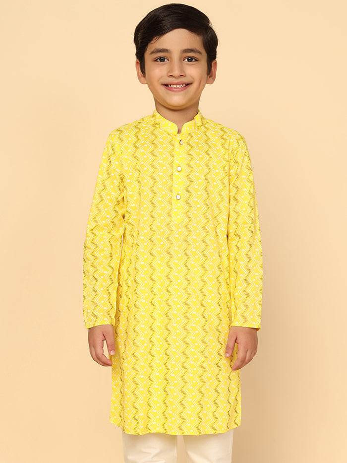 Boy's Yellow Printed Kurta