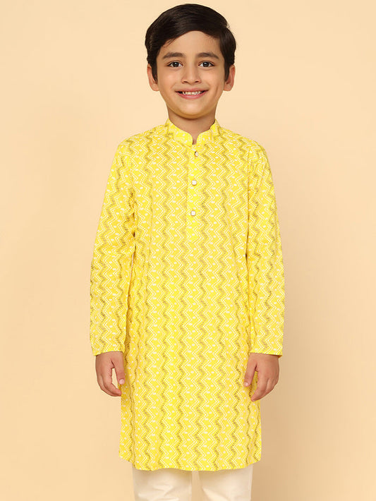 Boy's Yellow Printed Kurta