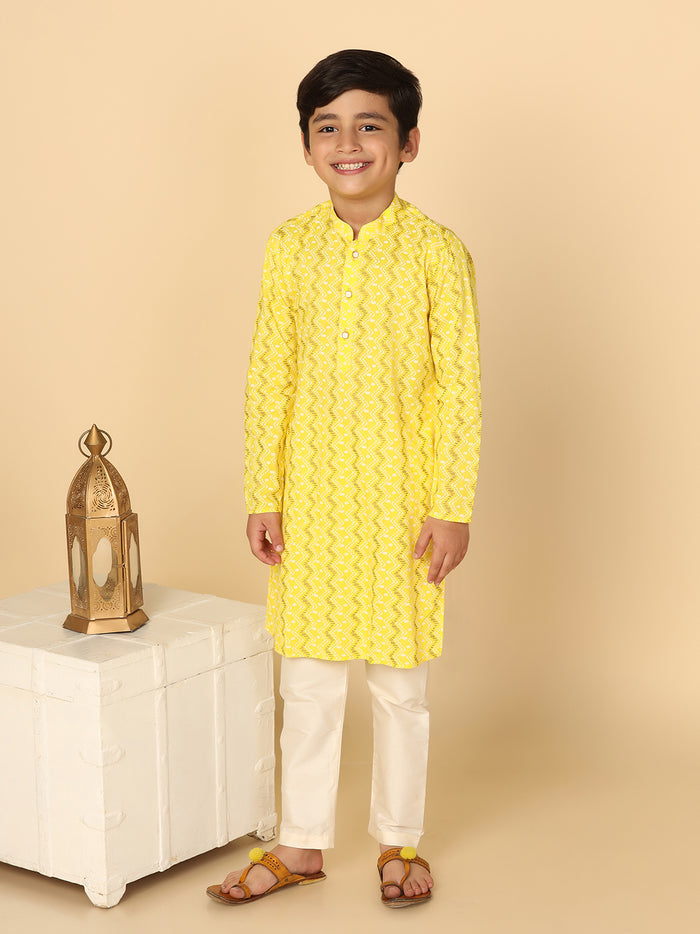 Boy's Yellow Printed Kurta