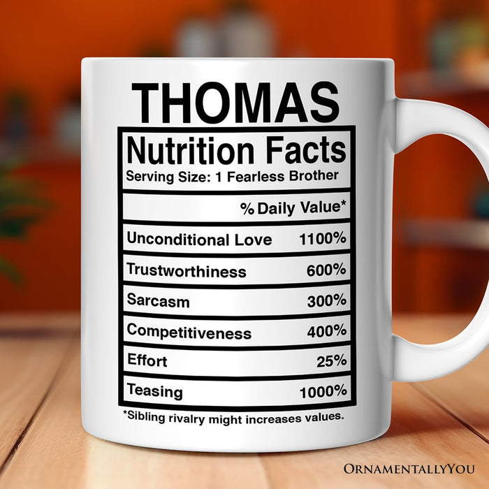 Brother Nutrition Facts Personalized Mug, Birthday Gift With Custom Names and Percentages Personalized Ceramic Mug OrnamentallyYou 12oz Mug Customized