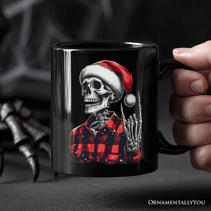 Buffalo Plaid Christmas Skeleton Personalized Mug, Brutal Guys Gift with Custom Name Personalized Ceramic Mug OrnamentallyYou