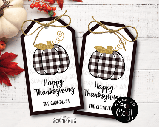 Buffalo Plaid Pumpkin Tags, Printable Thanksgiving Tags . Instant Download Editable Template - Scrap Bits