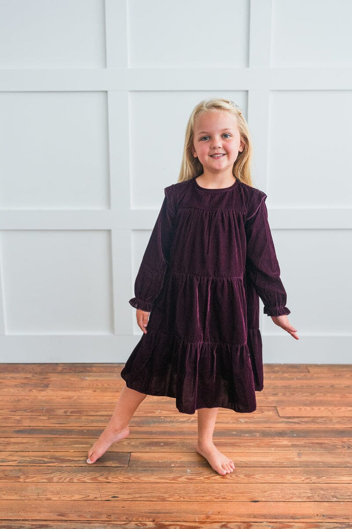 Burgundy Solid Tiered Long Sleeve Dress Dress Yo Baby Wholesale