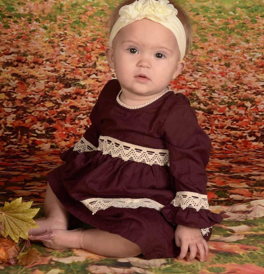 Burgundy With White Lace Detail Swing Dress Dress Yo Baby Wholesale