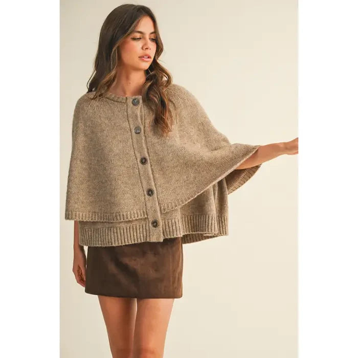 Button Front Cape Style Tiered Knit Top