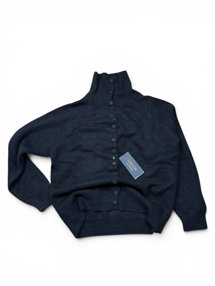 Button Up High Neck Knit Cardigan