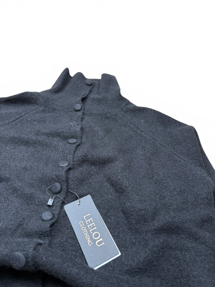 Button Up High Neck Knit Cardigan