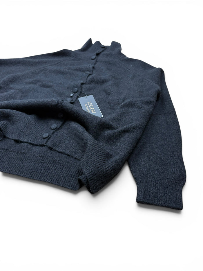 Button Up High Neck Knit Cardigan