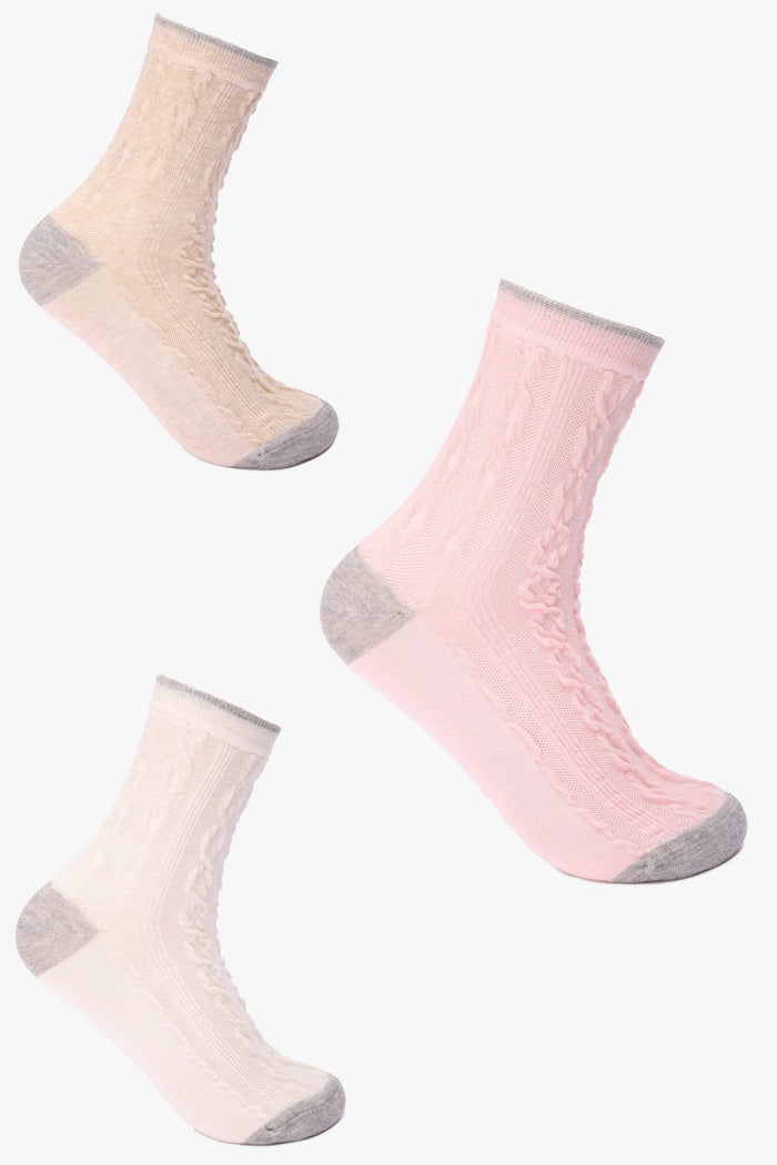 Cable Knit Long Socks - 3 Pairs