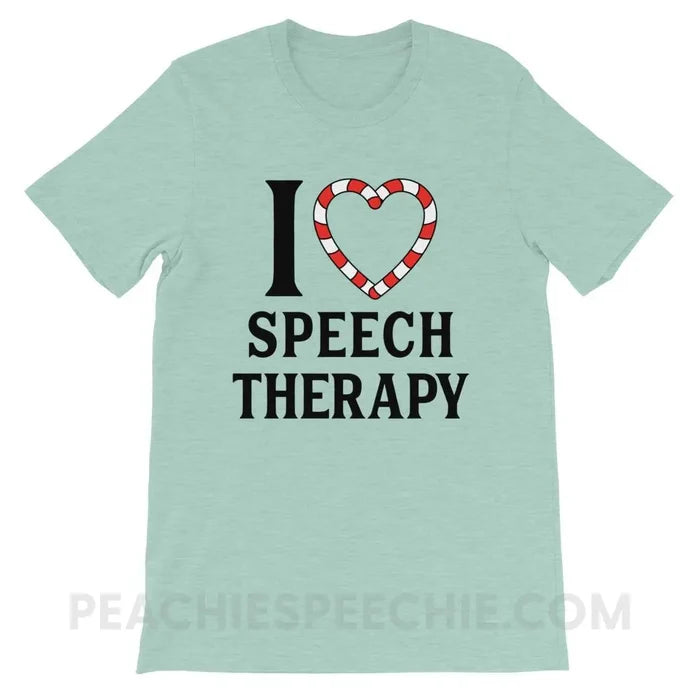 Candy Cane Heart Premium Soft Tee - Heather Prism Dusty Blue / XS - T-Shirts & Tops peachiespeechie.com