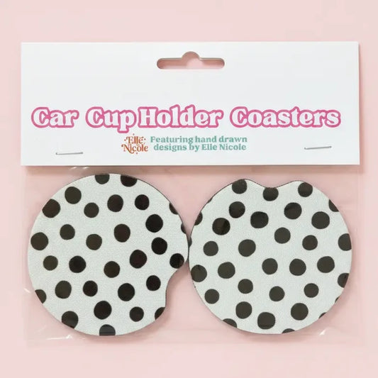 Car Cupholder Coasters - Brown Polka Dot
