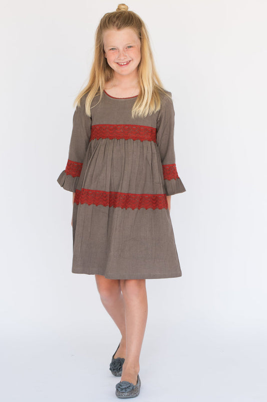 Cement & Red Lace Dress Dress Yo Baby Wholesale