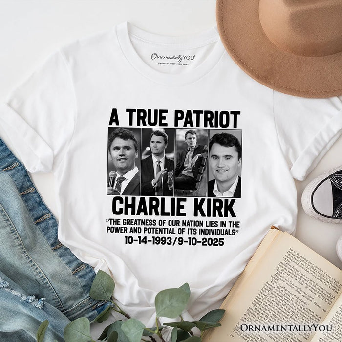 Charlie Kirk American T-Shirt, Made in the USA Memorial Tee Gift T-Shirts OrnamentallyYou White XS