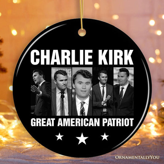 Charlie Kirk the Great American Patriot Christmas Ornament, Vintage Memorial Gift and Tree Decor Ceramic Ornament OrnamentallyYou Circle