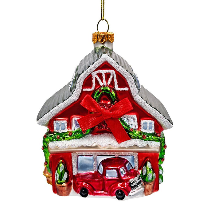 Charming Farmhouse Cabin Glass Christmas Ornament, Winter Rural Home Holiday Tree Decor Glass Ornament OrnamentallyYou