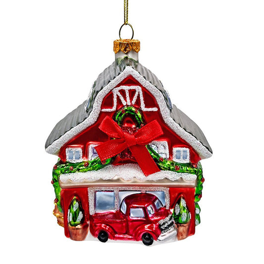 Charming Farmhouse Cabin Glass Christmas Ornament, Winter Rural Home Holiday Tree Decor Glass Ornament OrnamentallyYou