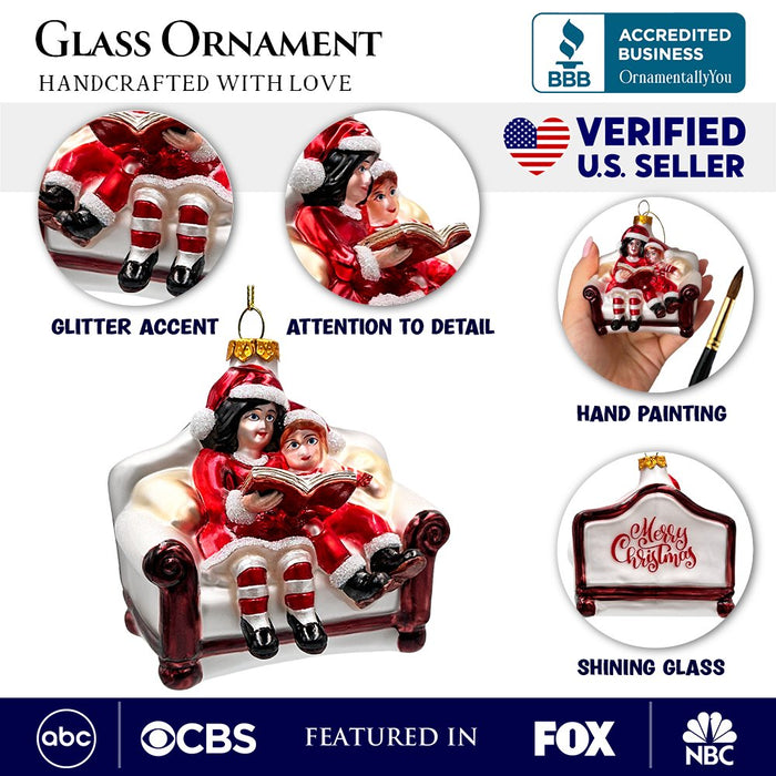 (Pre-Order) Charming Kids on the Couch Glass Christmas Ornament, Sentimental Holiday Tree Decor Glass Ornament OrnamentallyYou