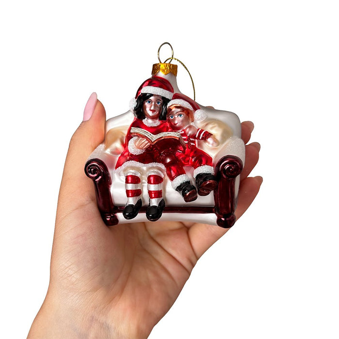 (Pre-Order) Charming Kids on the Couch Glass Christmas Ornament, Sentimental Holiday Tree Decor Glass Ornament OrnamentallyYou